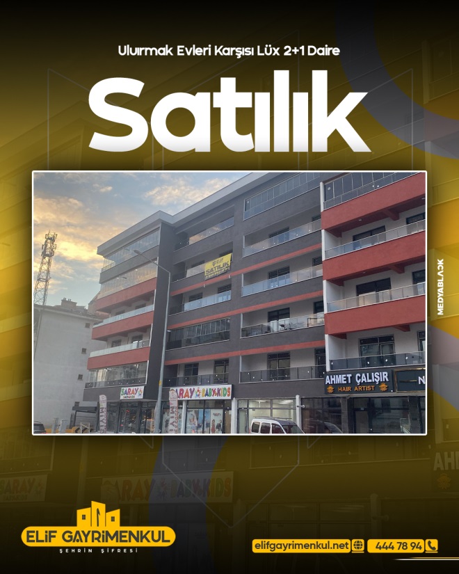 ELİF'DEN ULUIRMAK EVLERİ KARŞISI ULTRA LÜX 2+1 ARAKAT DAİRE